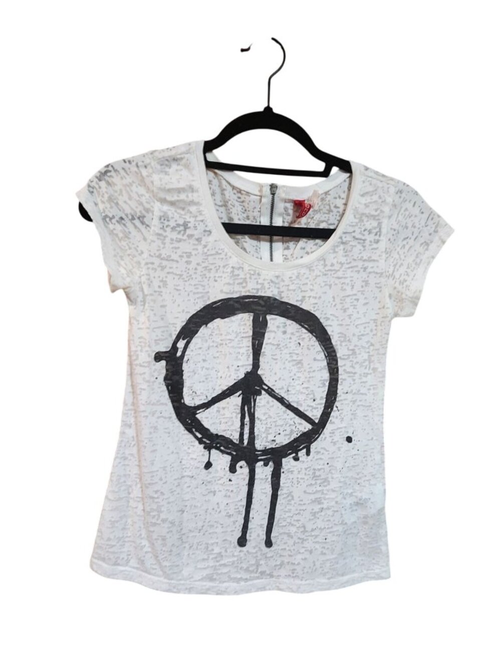Divided Semi Sheer Back Zip Peace Tee Womens Size 2